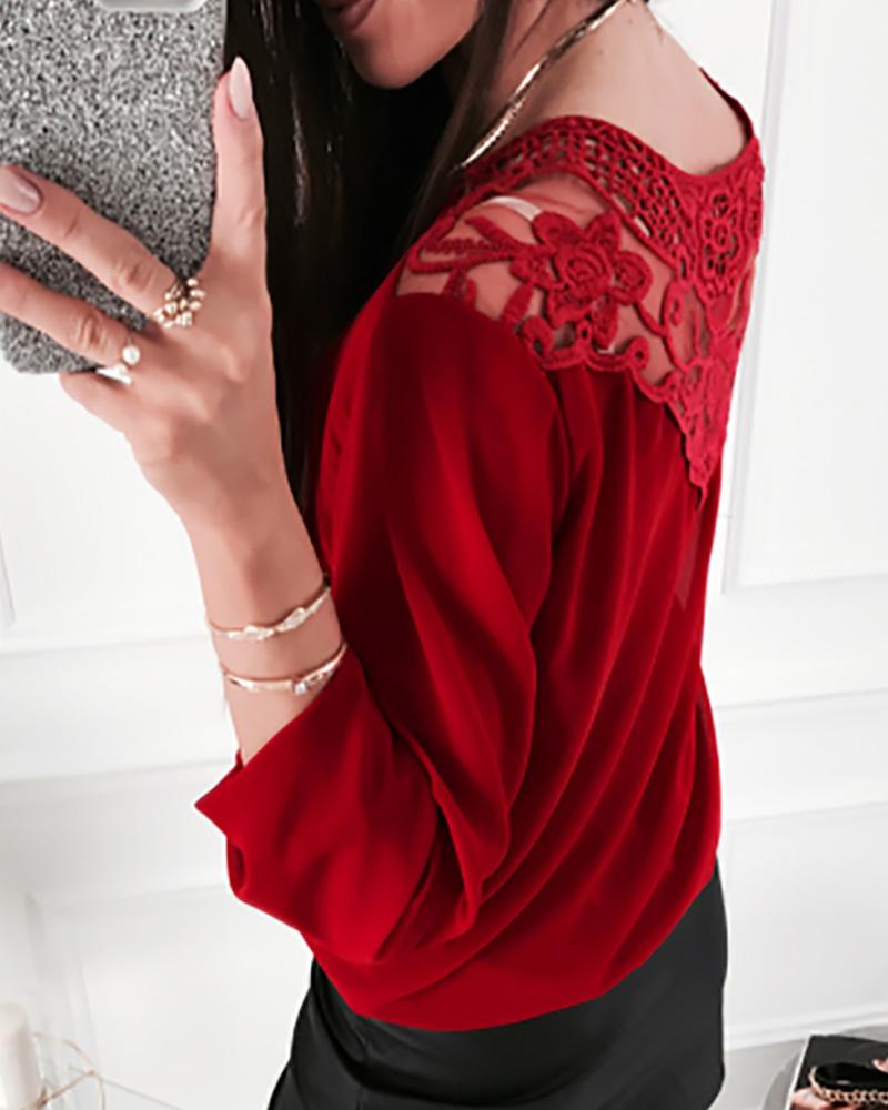 

Velvet Crochet Lace Blouse, Red