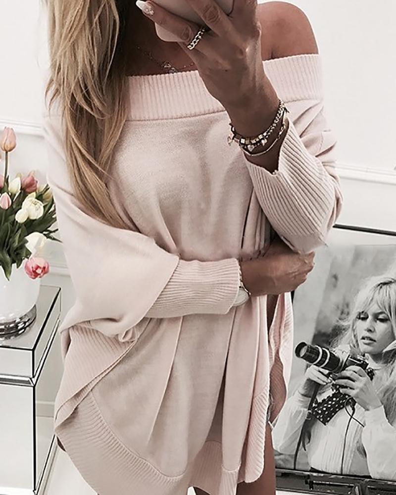 

Solid Batwing Sleeve Off Shoulder Blouse, Pink