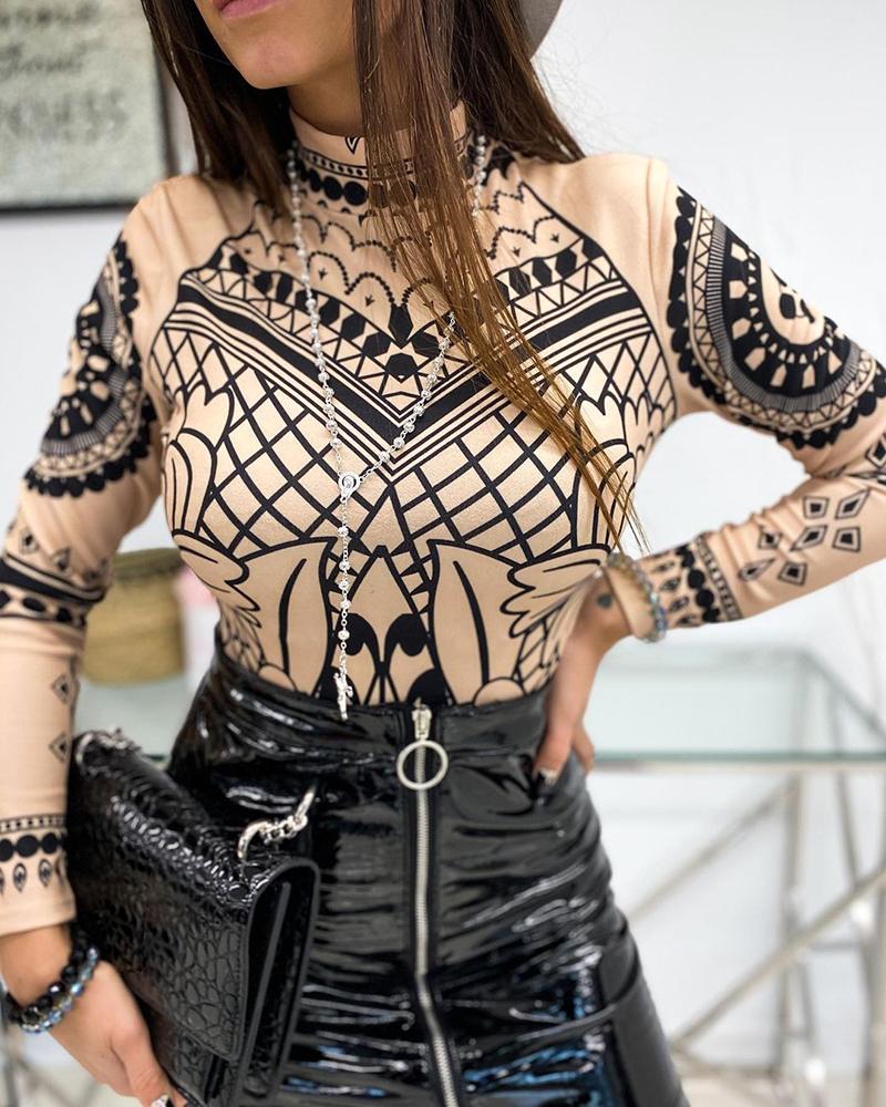 

Graphic Print Long Sleeve Top, Apricot