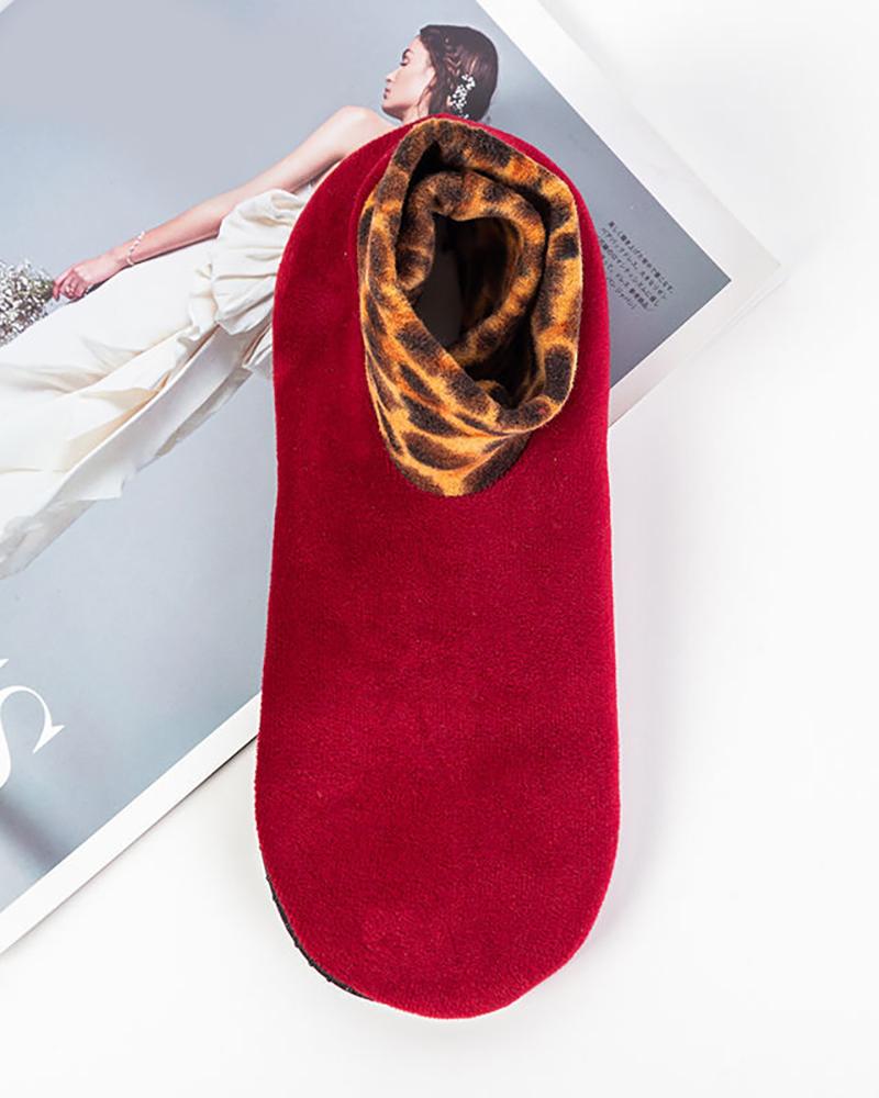 

Cheetah Indoor Non-slip Thermal Socks, Wine red