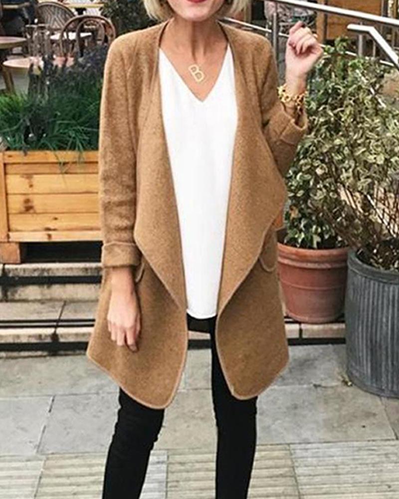 

Solid Over-The-Knee Pocketed Cardigan, Khaki
