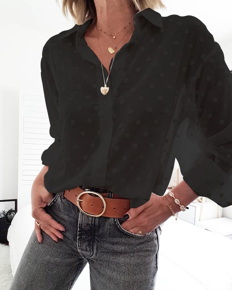 

Turn-down Collar Swiss Dot Loose Shirt, Black