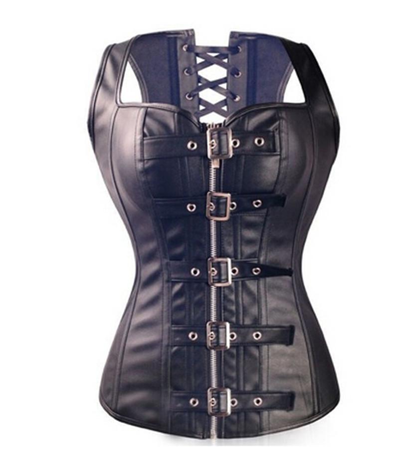 

Women' Gothic Style Punk Hollow Out Bandage Black PU Leather Corsets Bustiers Lingerie Tops Waist Training Cinchers, Coffee