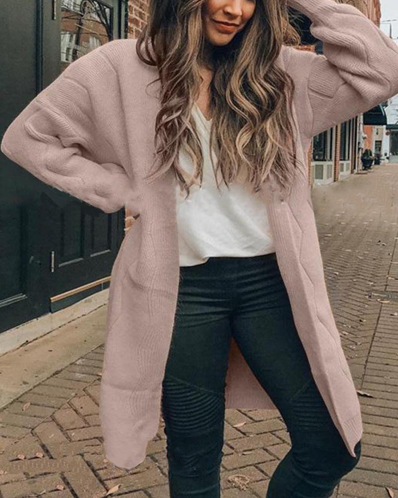 

Open Front Knit Casual Cardigan, Khaki