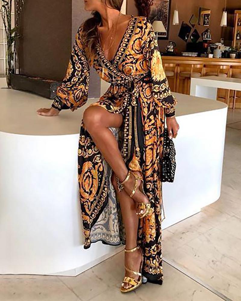 

Print Long Sleeve Maxi Dress, Yellow
