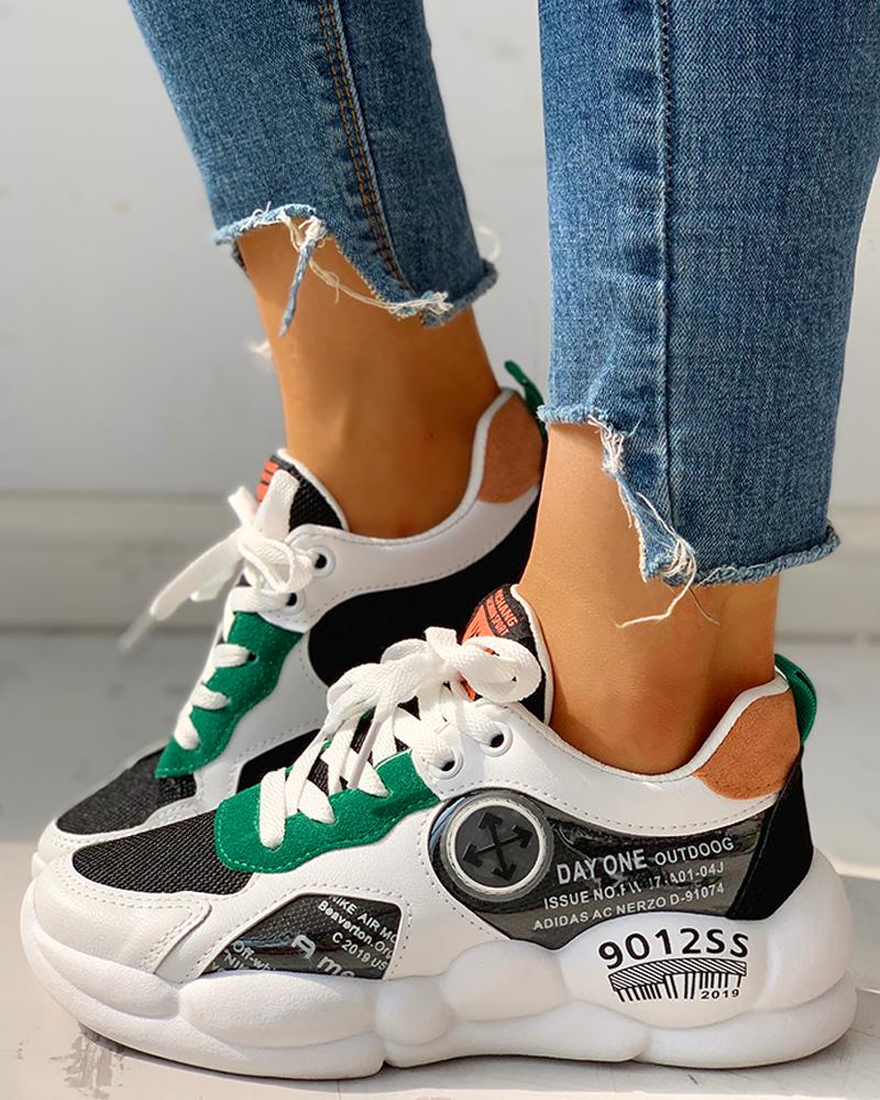 

Lace-Up Patchwork Casual Sneakers, Black