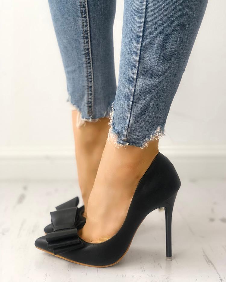 

Bowknot Pointed Toe Thin Heels, Black