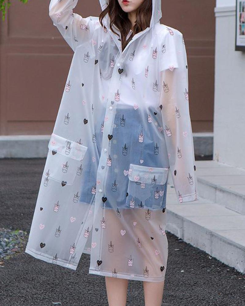 

Animal Print Clear Raincoat, Black&white
