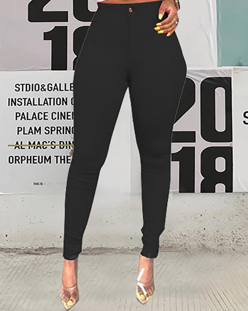

Solid High Waist Slinky Jeans, Black