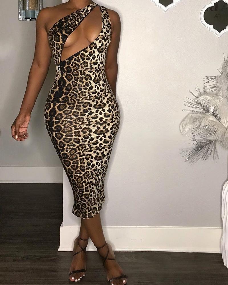 

Sleeveless Leopard Print Cutout Bodycon Drsss, Khaki