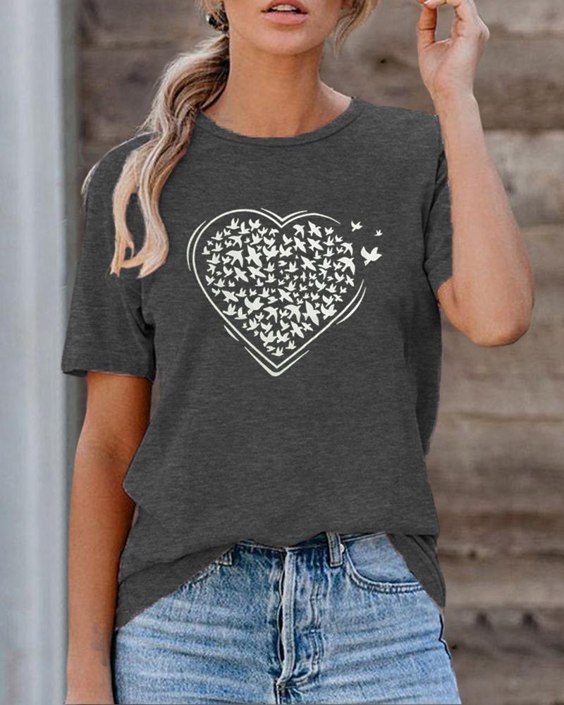 

Heart Print Short Sleeve T-shirt For Valentine' Day, Style2