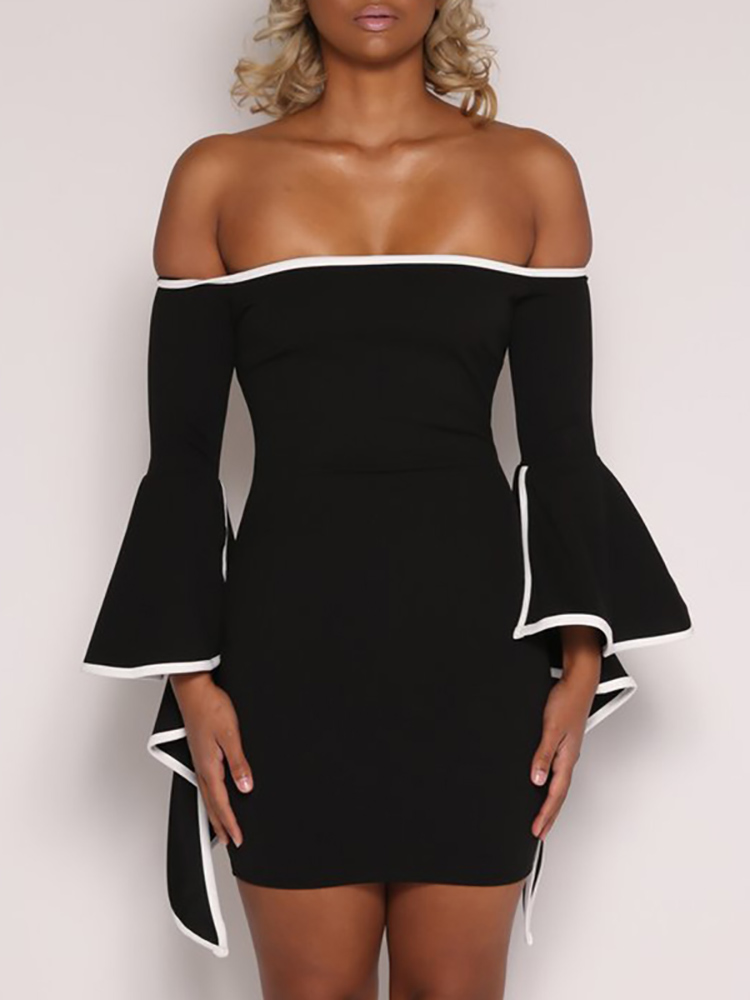 

Stylish Off Shoulder Flare Sleeve Bodycon Dress
