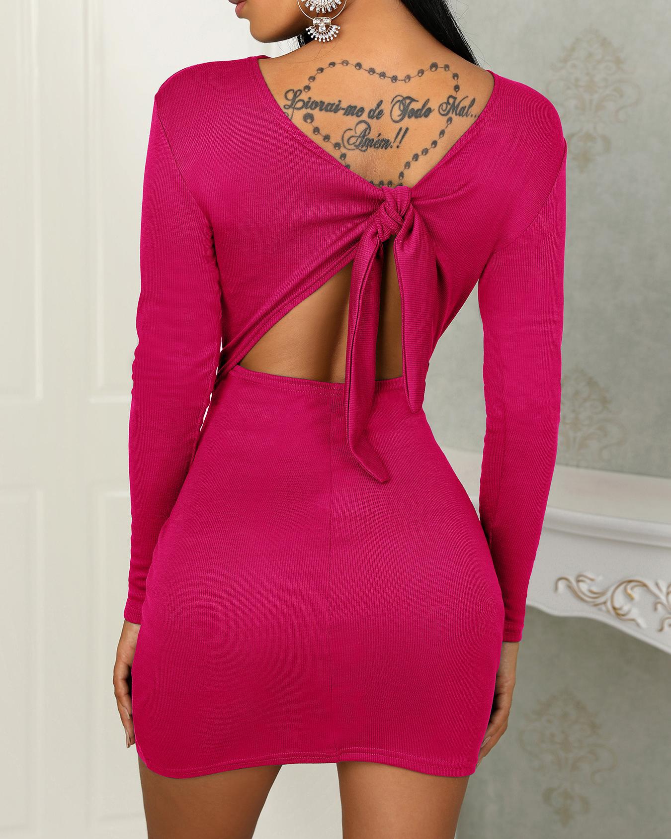 

Solid Knot Open Back Bodycon Mini Dress, Red