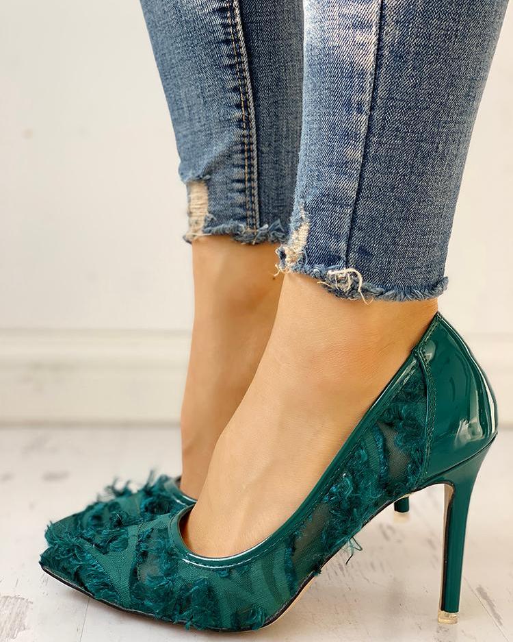 

Fluffy & Mesh Pointed Toe Heels