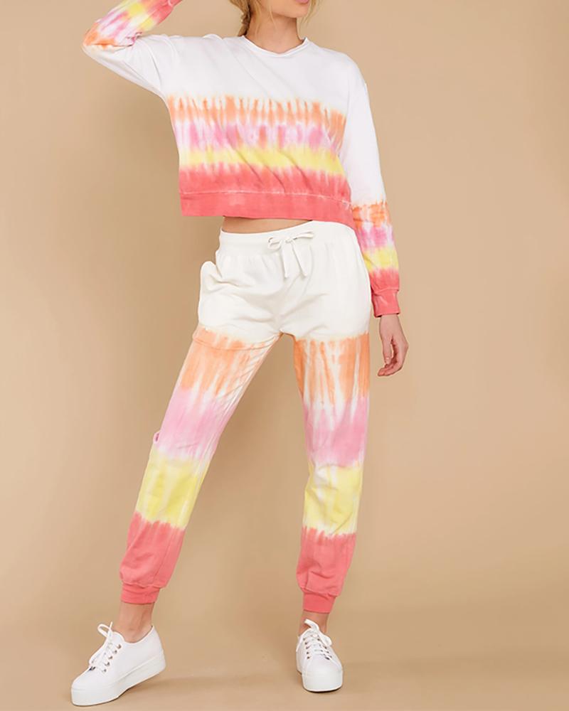 

Tie Dye Print Drawstring Pajamas Set, Orange