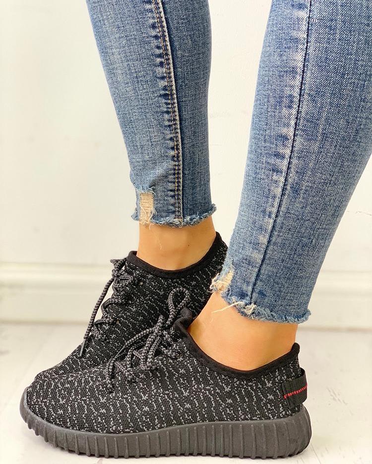 

Net Surface Breathable Lace-Up Sneakers, Black