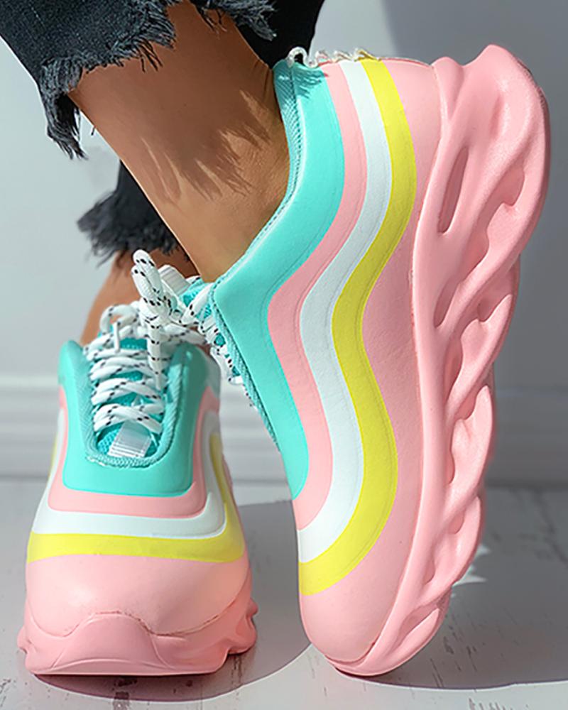 

Colorblock Lace-up Casual Sneaker, Pink