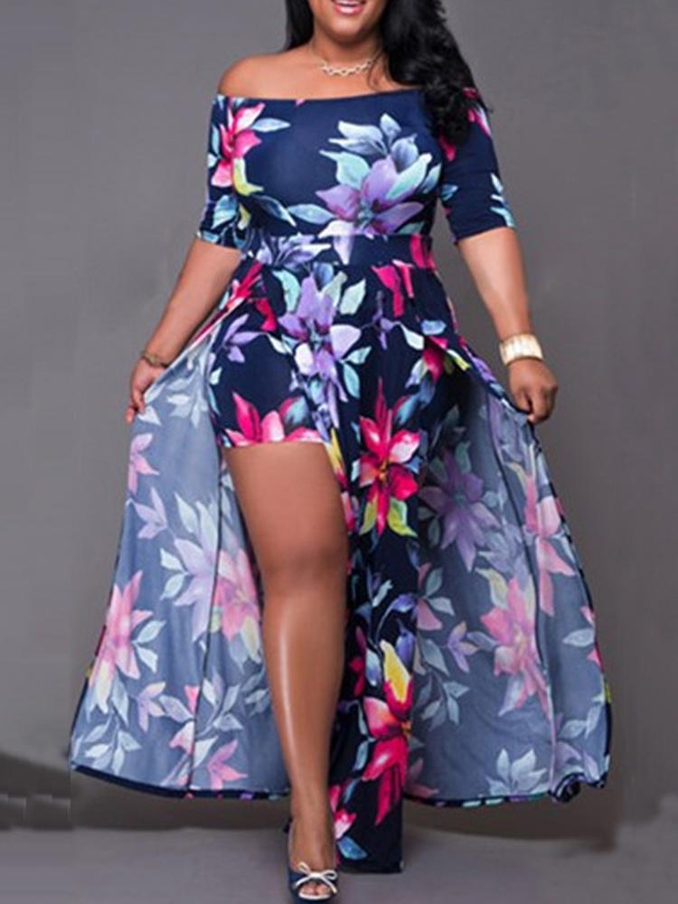 

High Slit Off Shoulder Floral Maxi Dress, Multicolor