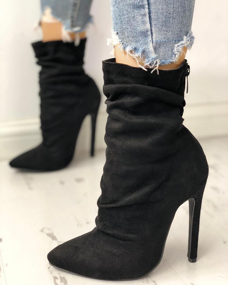 

Suede Thin Heeled Boots, Black