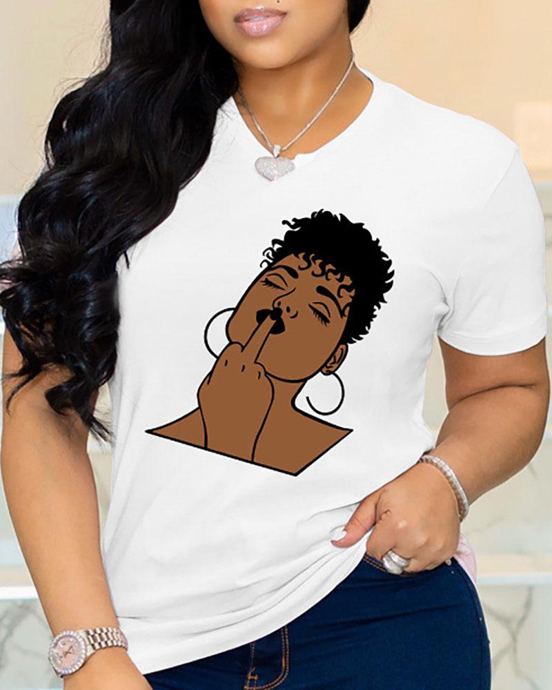 

Figure Graphic Print Short Sleeve Casual T-shirt, White