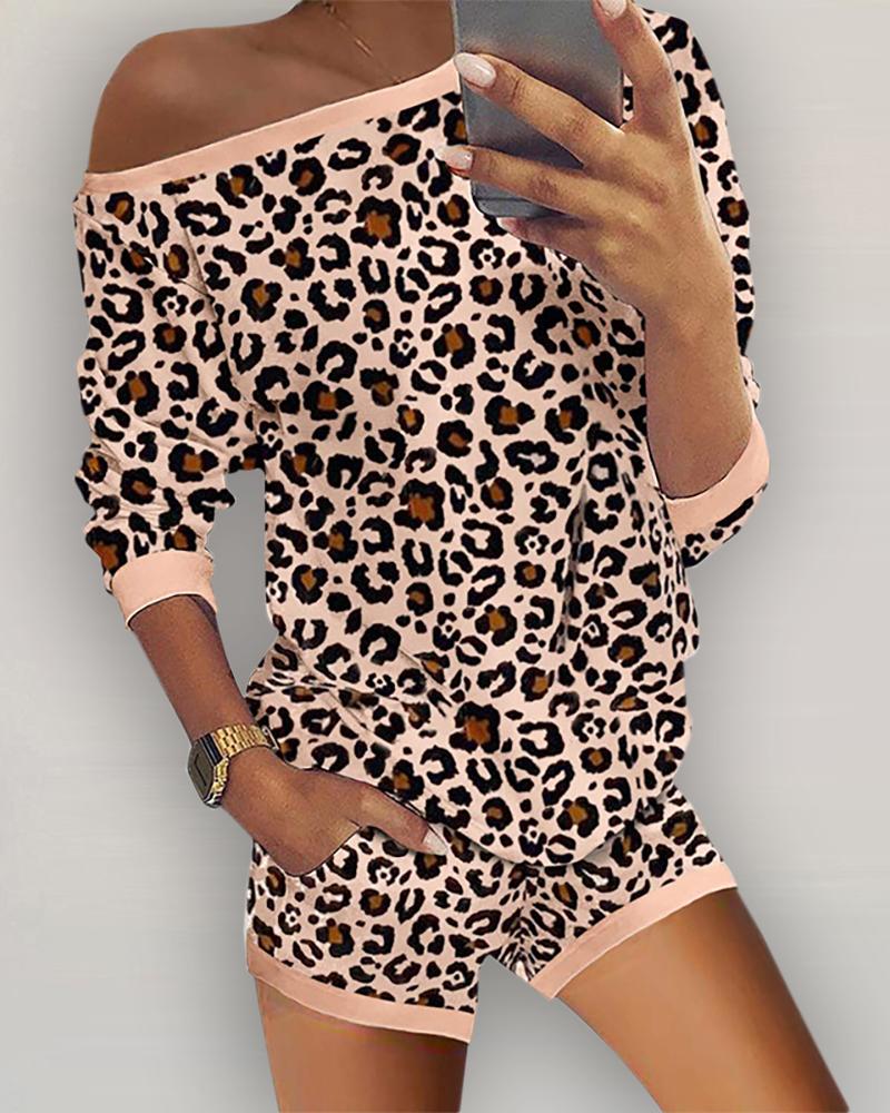 

Leopard Print Pockets Pajamas Set