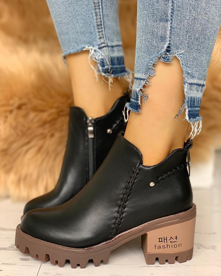 

PU Zip Up Side Platfrom Ankle Boots