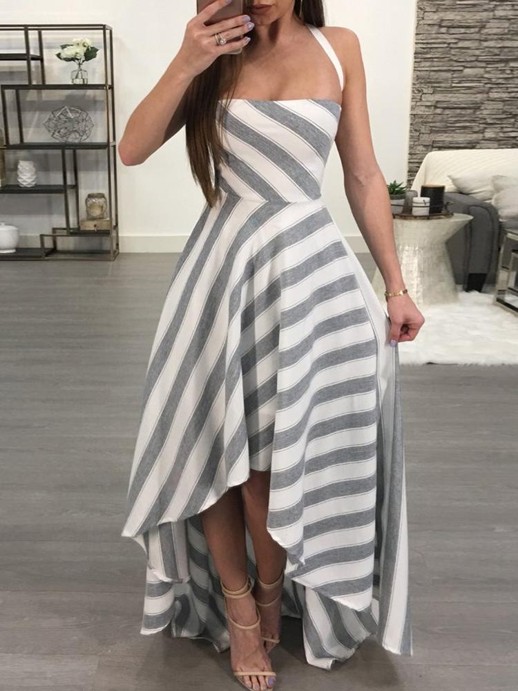 

Contrast Striped Crisscross Open Back Maxi Dress