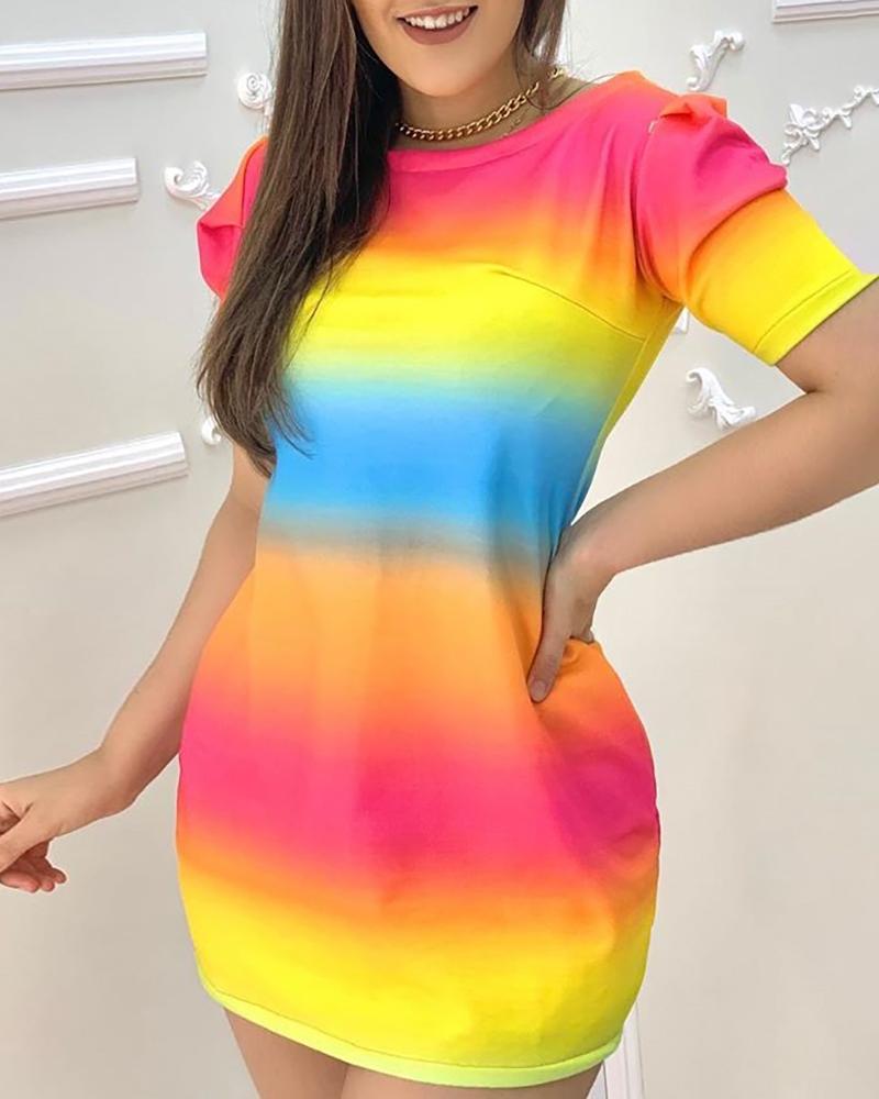 

Tie Dye Print Gradient Color Casual Dress, Multicolor