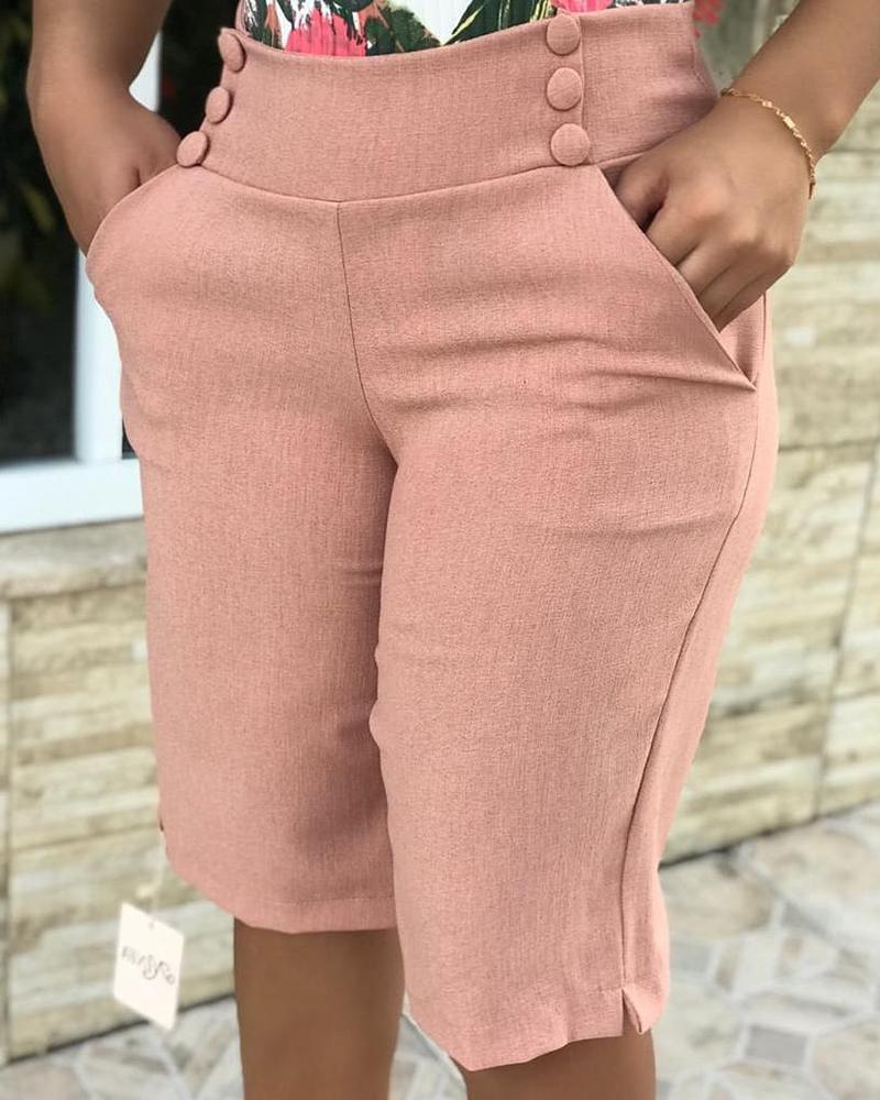 

Buttoned Slit Pocket Design Above Knee Pant