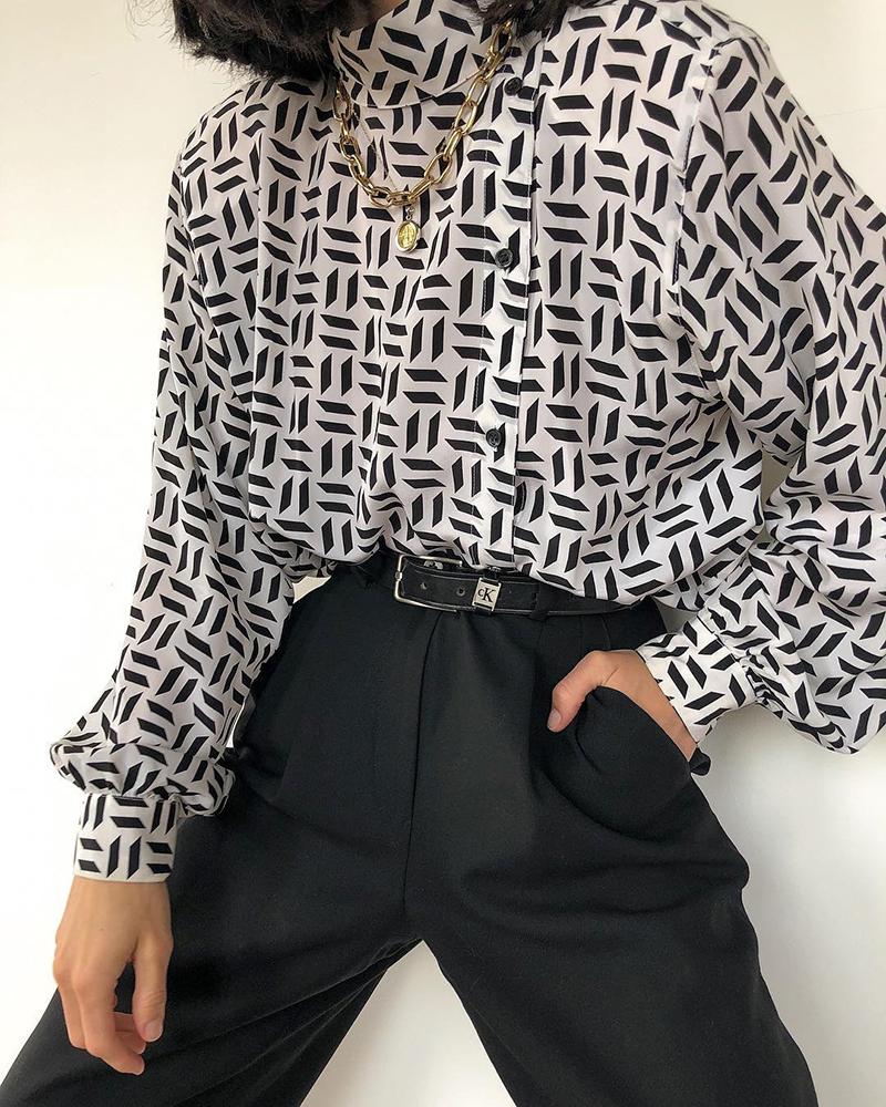 

Geo Print Single Breasted Shirt, Black
