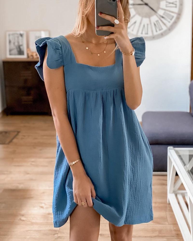 

Ruffles Sleeve Square Neck Casual Dress, Blue