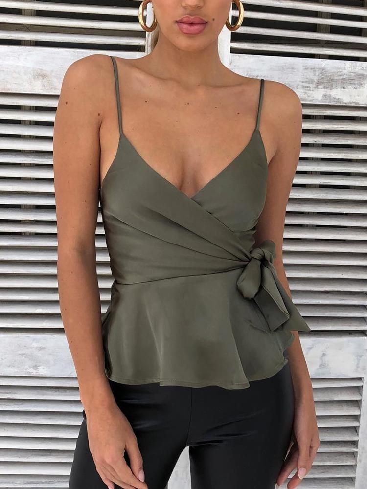 

Solid Spaghetti Strap Tied Side Wrap Top