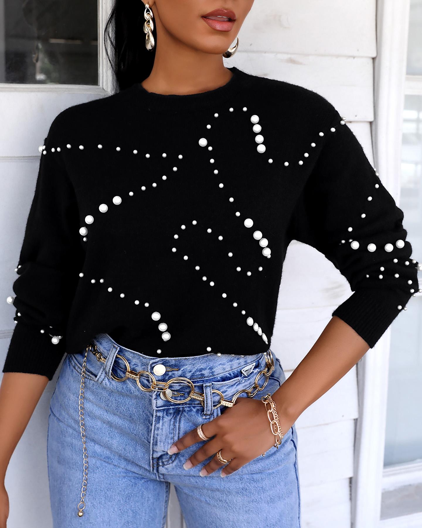 

Colorblock Long Sleeve Blouse, Black