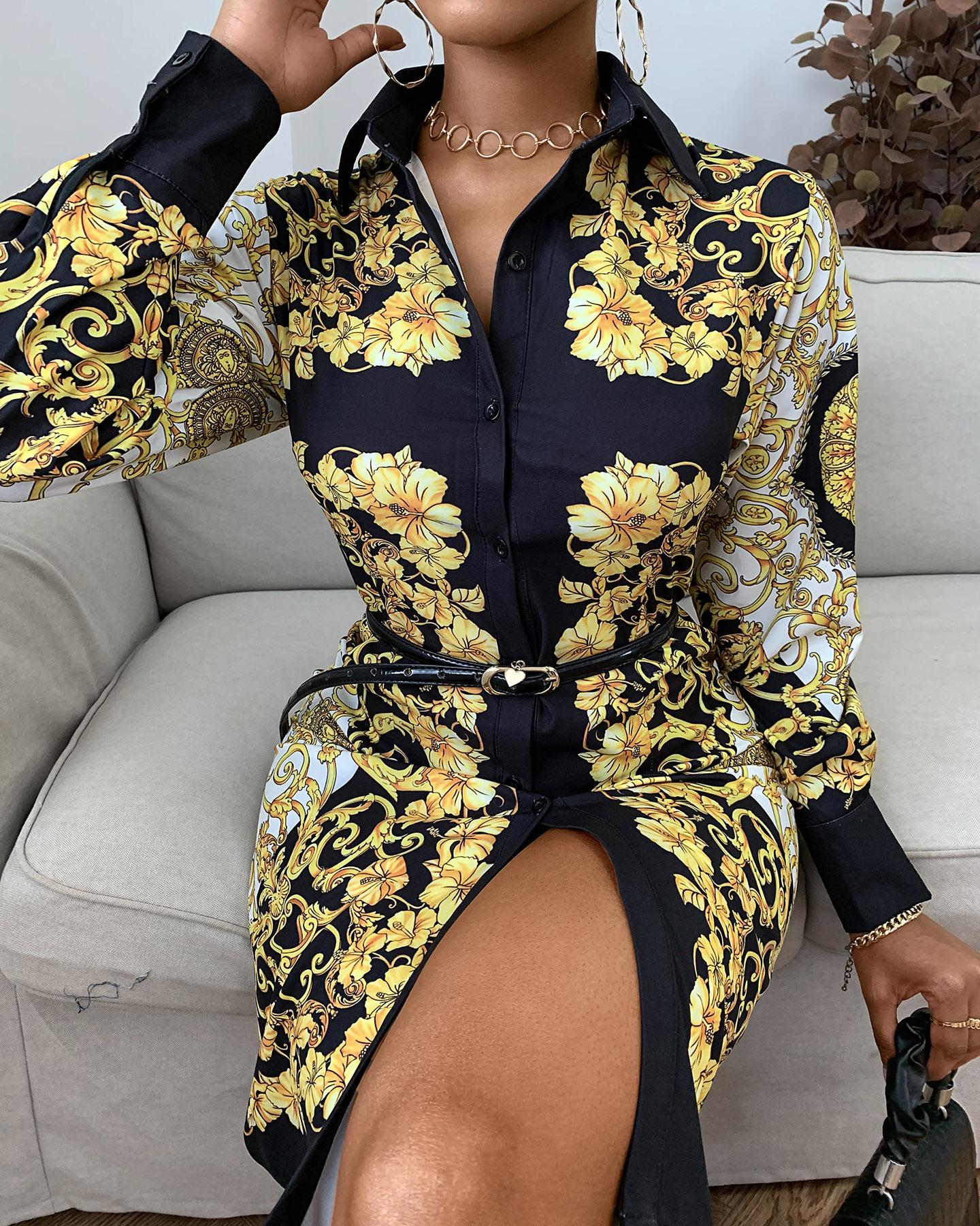 

Floral Print Colorblock Buttoned Shirt Dress, Yellow
