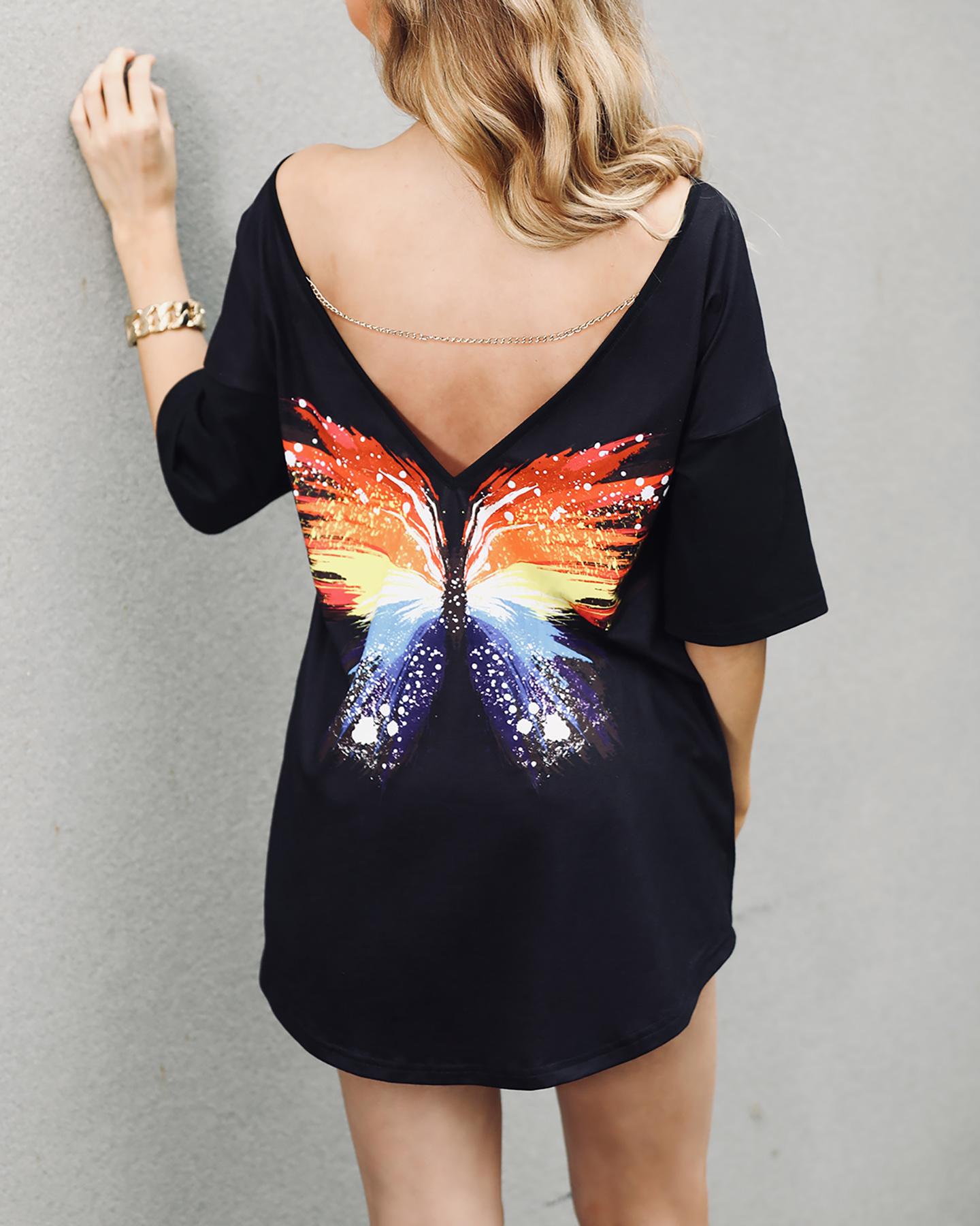 

Colorful Print Cutout Back Casual Blouse