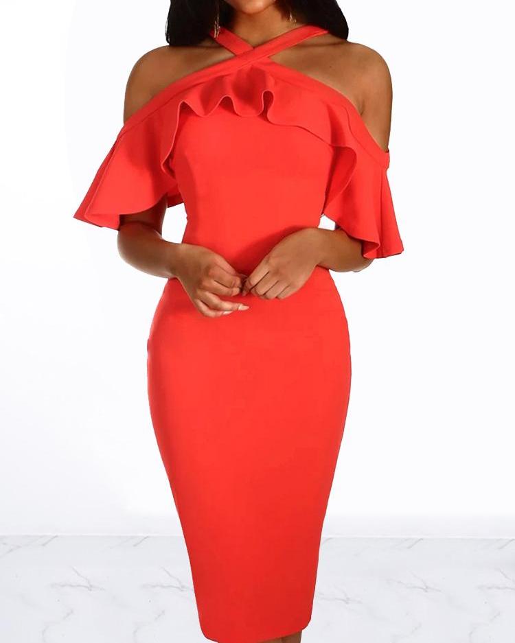 

Crisscross Ruffles Design Slinky Dress