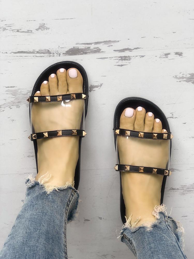 

Rivet Embellished Transparent Flat Sandals