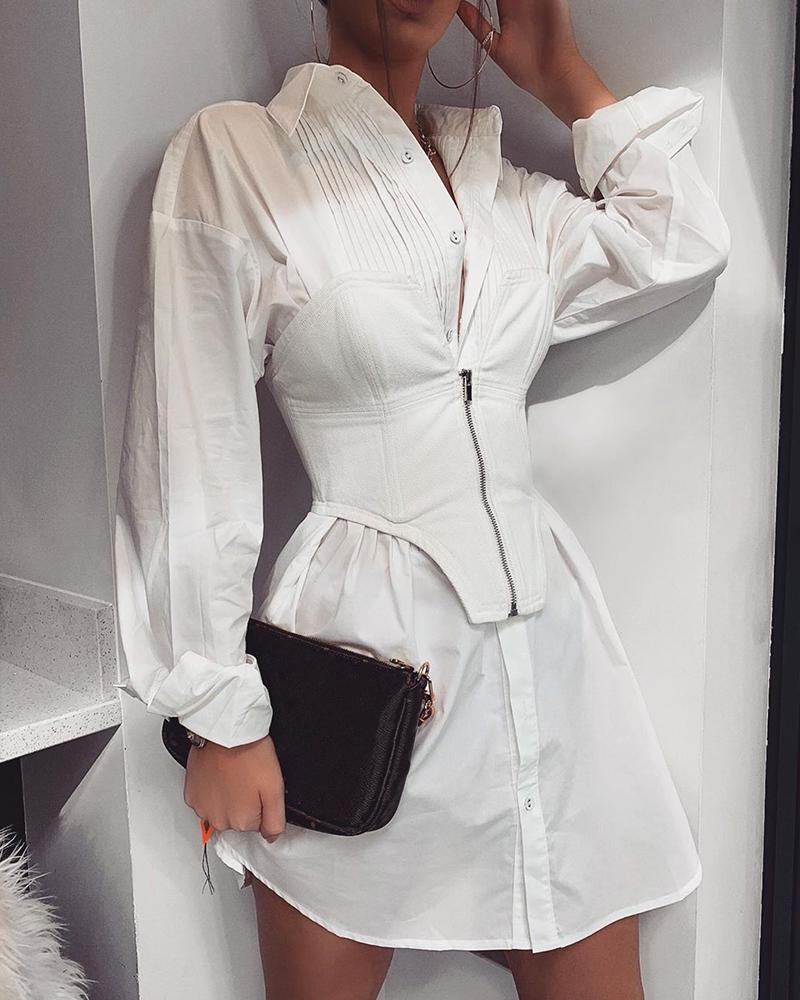 

Button Zip Front Mini Dress