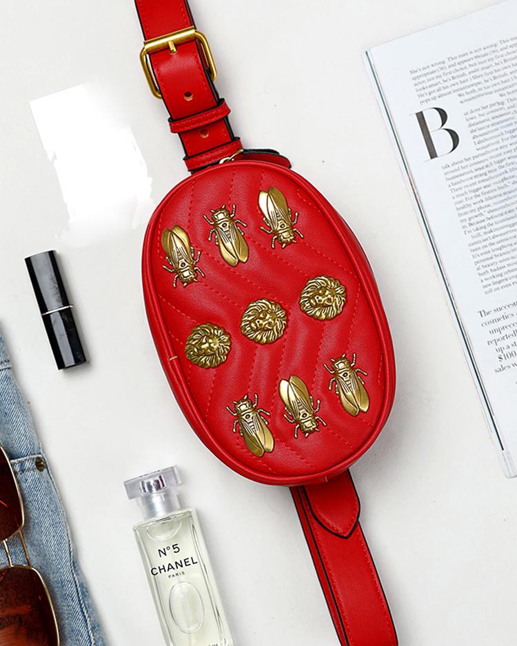 

Fashion Metallic Embellished Waist Bag, Red