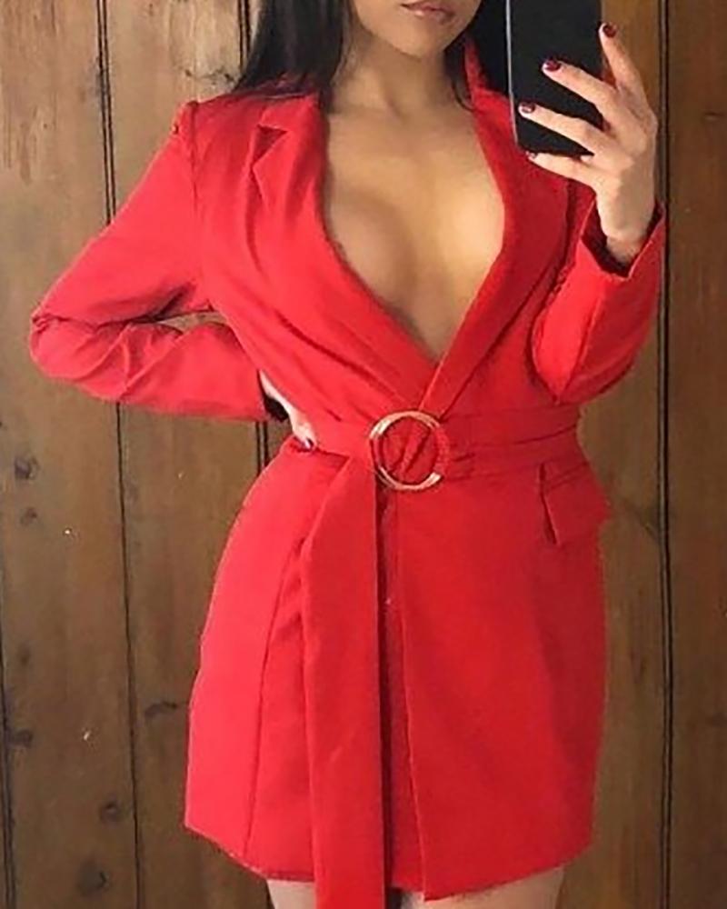 

Solid Notched Collar Dual Pocket Blazer, Red