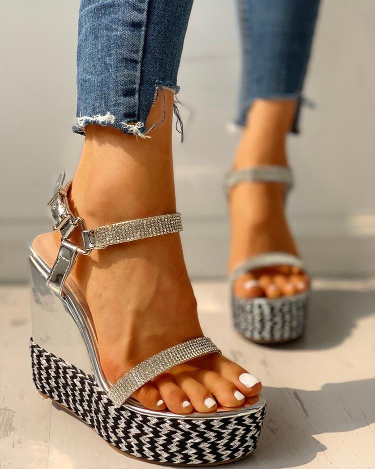 

Studded Open Toe Platform Wedge Sandals, Silver