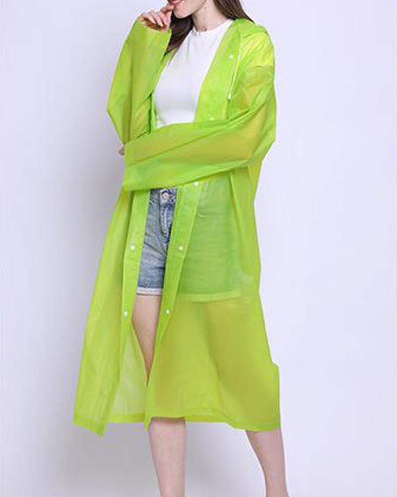 

Solid Waterproof Hooded Raincoat, Green