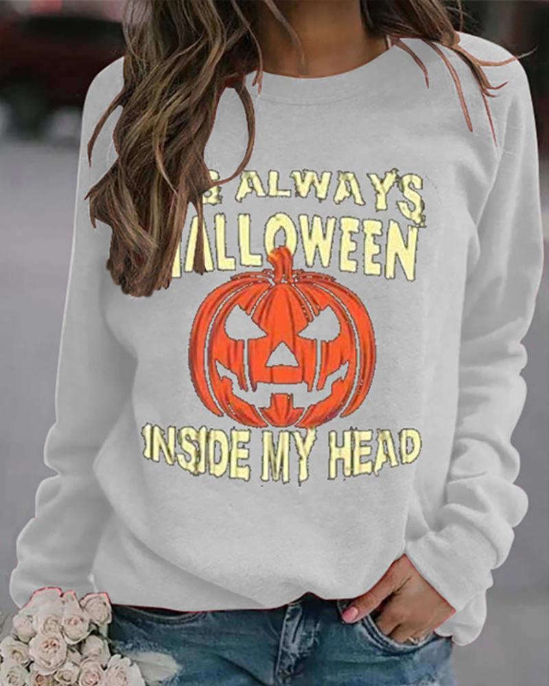

Halloween Letter Pumpkin Print Casual Sweatshirt, White