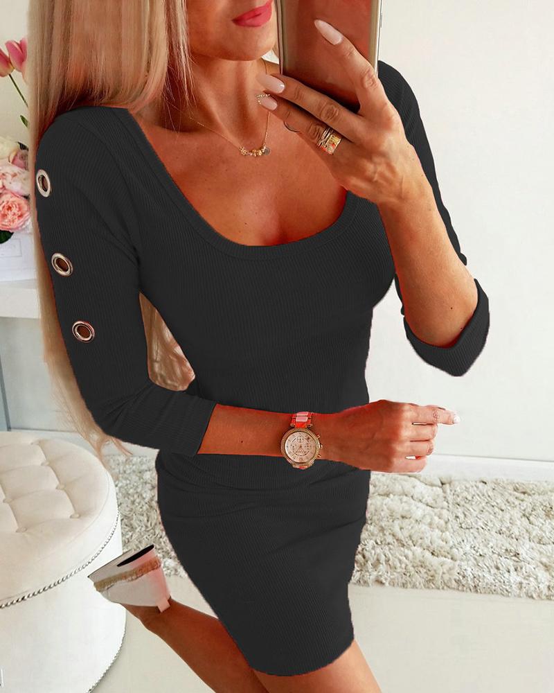 

Square Neck O-ring Design Bodycon Dress, Black