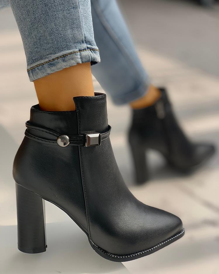 

PU Pointed Toe Chunky Heeled Boots