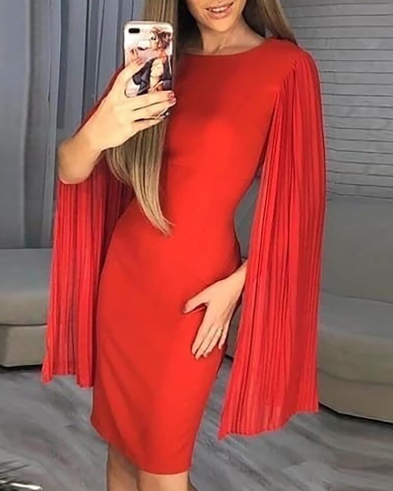 

Solid Cape Sleeve Design Bodycon Dress, Red