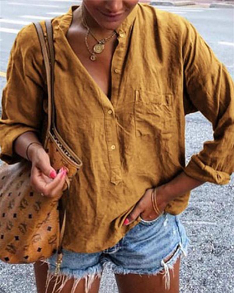 

Long Sleeve Half Button Shirt, Yellow