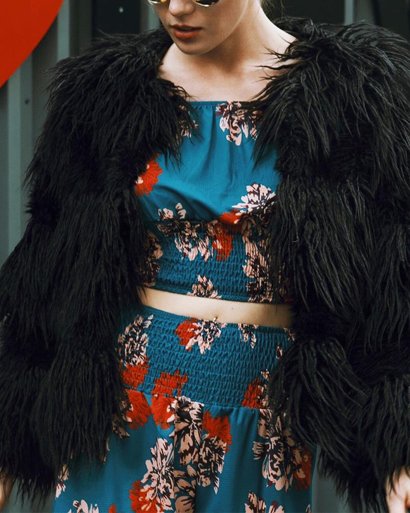 

Faux Fur Long Sleeve Jacket