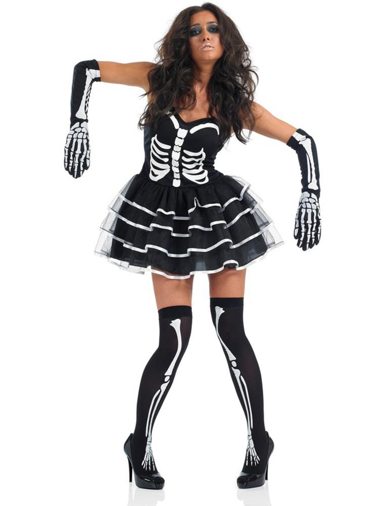 

Women Adult Skeleton Zombie Bride Halloween Costume Party Dress