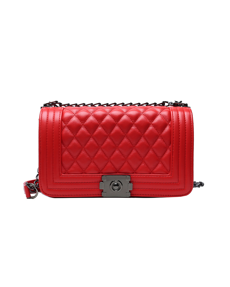 

Lock Quilted Chain Crossbody Bag, Red